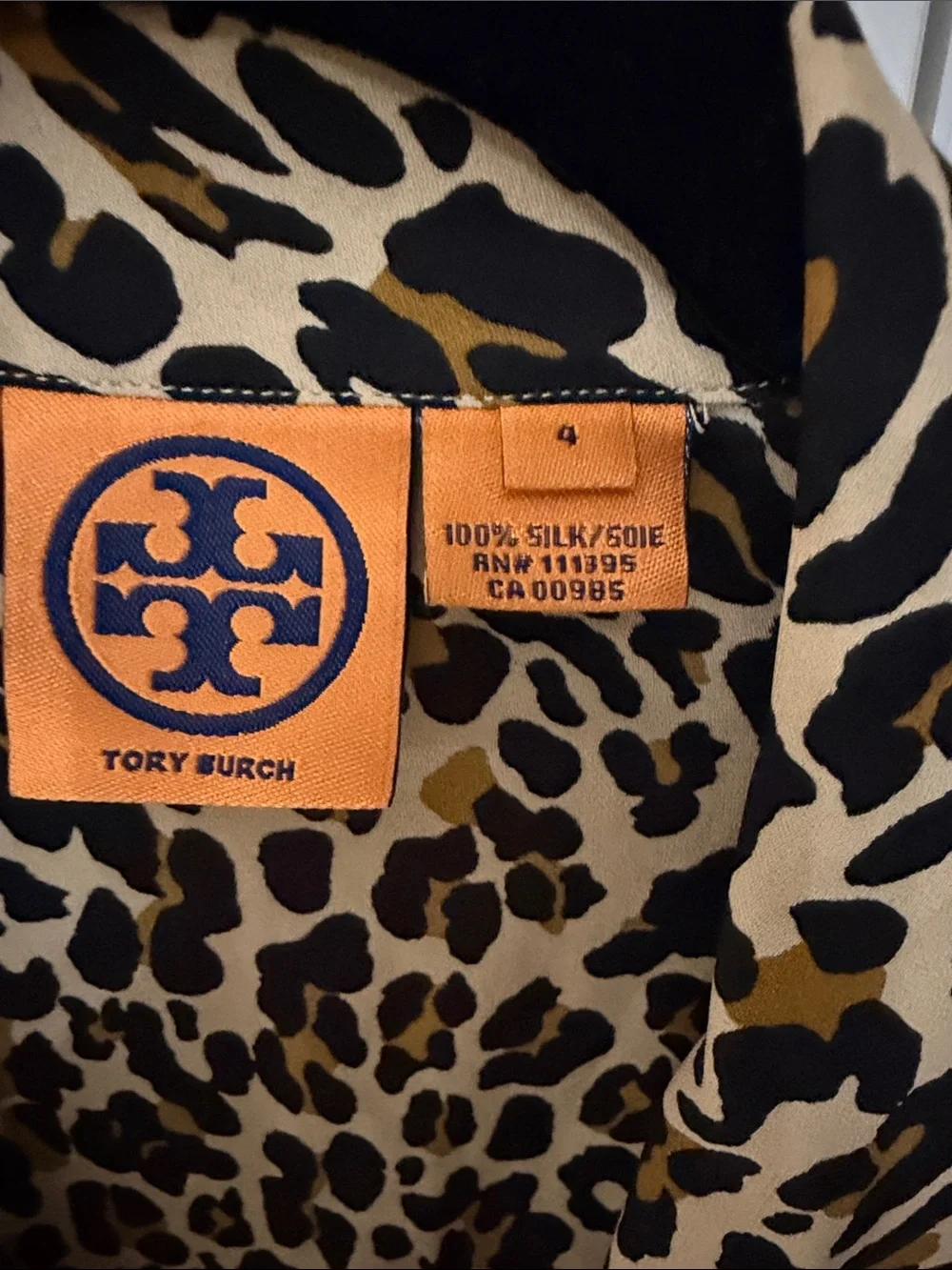 Tory Burch Leopard-Print 100% Silk Top in Beige, Black, Brown